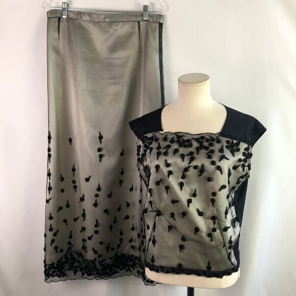 Black Sheer Embroidered Top/Skirt Set